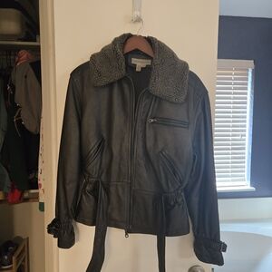 Womens Thick Genuine Leather Bomber Jacket Size Large